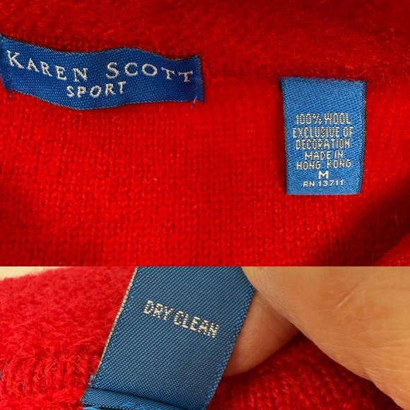 Karen Scott Red Wool Embroidered Holiday Gifts Bows Button Cardigan Sweater Med - Picture 6 of 14